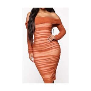 Elegant Off-Shoulder Brown Dress